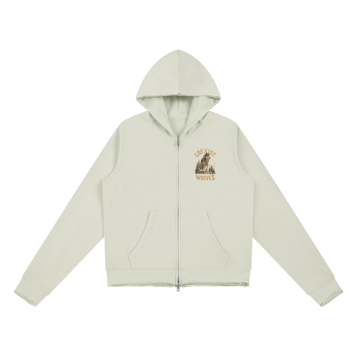 Women's Protect Wolves Raw-Edge Zip Hoodie